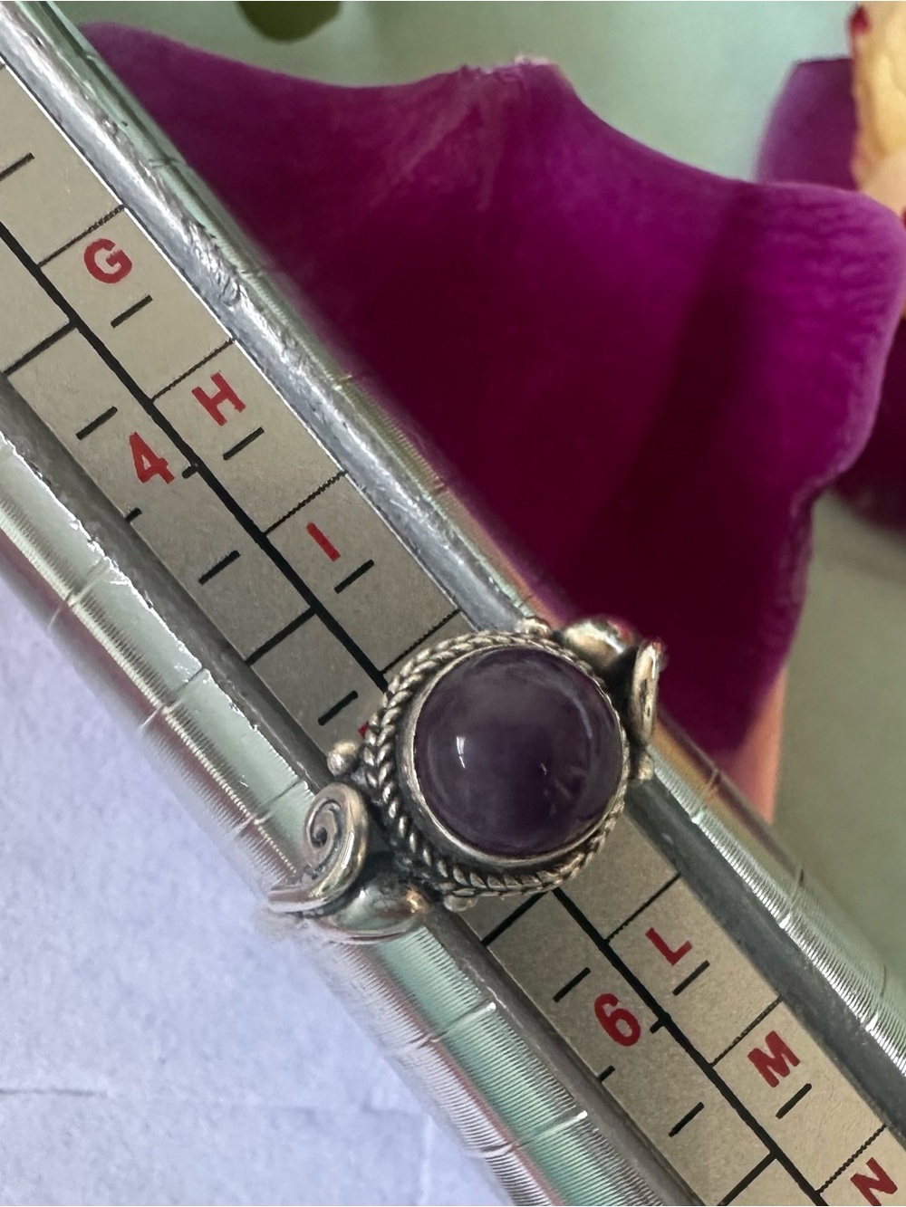 Sterling Silver  925 Amethyst Cabochon Ring - Purple size 5